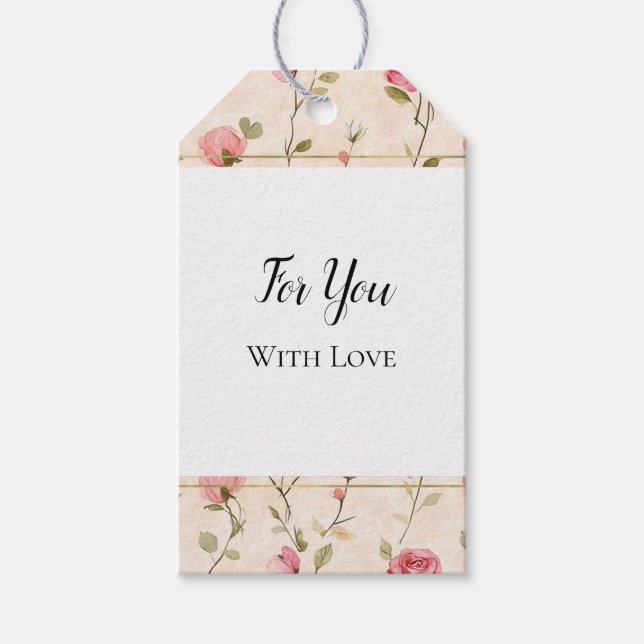 Pretty Pink Cream Roses Floral Wedding Forever  Presentetikett (Framsidan)