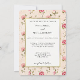 Pretty Pink Cream Roses Floral Wedding Inbjudningar