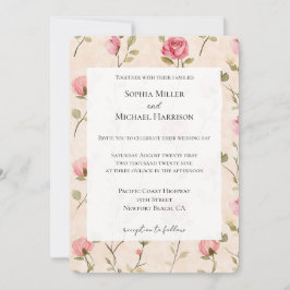 Pretty Pink Cream Roses Floral Wedding Inbjudningar