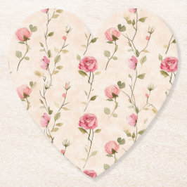 Pretty Pink Cream Roses Floral Wedding Underlägg Papper