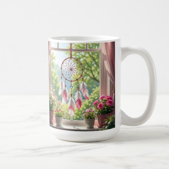 Pretty Pink Dreamcatcher and Plants Window Sill Kaffemugg (Höger)