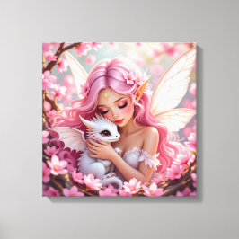Pretty Pink Elven Fairy & Dragon Canvastryck