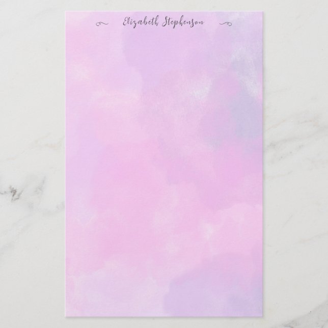 Pretty pink feminine watercolor custom name brevpapper (Framsida)