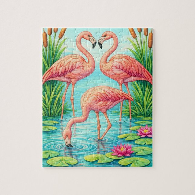 Pretty Pink Flamingo Pond Jigsaw Puzzle Pussel (Vertikal)