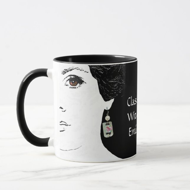 Pretty pink floral fashion girl face femme mug mugg (Vänster)