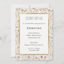 Pretty Pink Flowers Birthday Inbjudningar