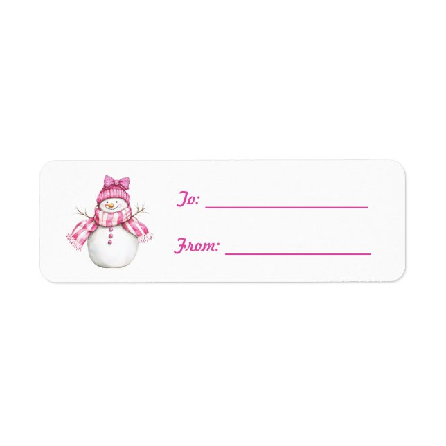 Pretty Pink Girl Snowman Bow Christmas Returadress Etikett (Framsidan)