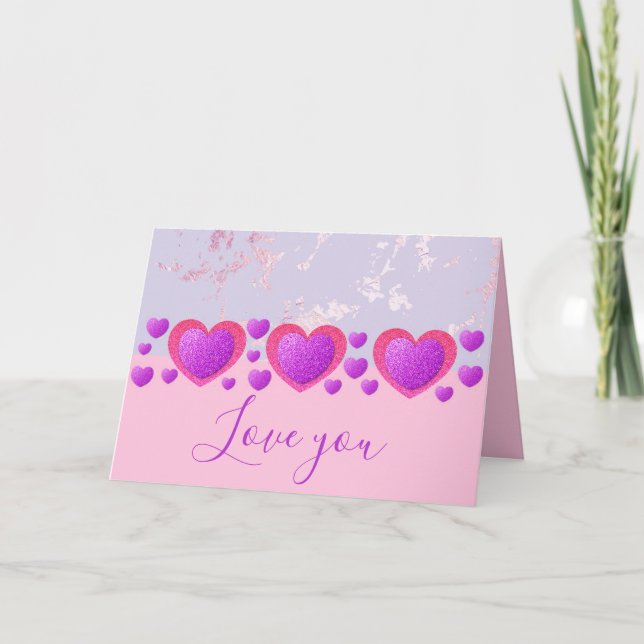 Pretty Pink Glitter and Marble Valentine's Day Helgkort (Framsida)