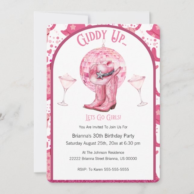 Pretty Pink & Glitter Cowgirl Birthday Invitation Inbjudningar (Framsida)