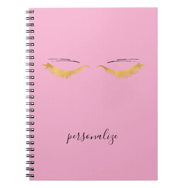Pretty Pink Gold Glam Eyelashes Anteckningsbok (Framsidan)