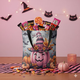 Pretty Pink Halloween Pumpkin Personalized Tygkasse
