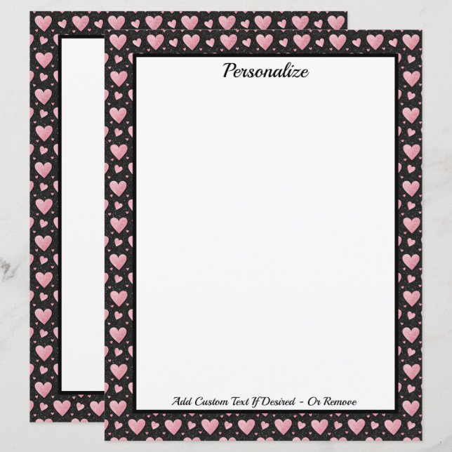 Pretty Pink Hearts on Black Personalized (Fram/baksida)