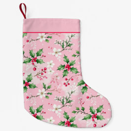 Pretty Pink Holly and Berries Christmas Stocking Liten Julstrumpa