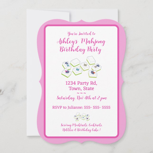 Pretty Pink Mahjong Birthday Invitation Inbjudningar (Framsida)