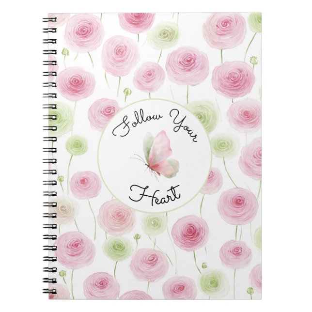 Pretty Pink Mint Ranunculus Quote Anteckningsbok (Framsidan)