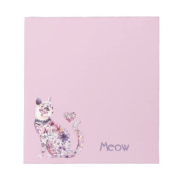 Pretty Pink Purple Hearts Roses Floral Cat Anteckningsblock
