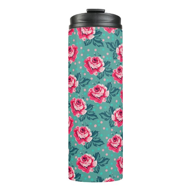 Pretty Pink Roses and Polka Dot Pattern on Teal (Framsida)