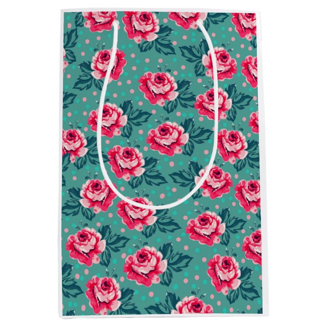Pretty Pink Roses and Polka Dot Pattern on Teal (Framsidan)
