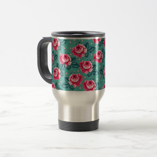 Pretty Pink Roses and Polka Dot Pattern on Teal Resemugg (Framsida vänster)