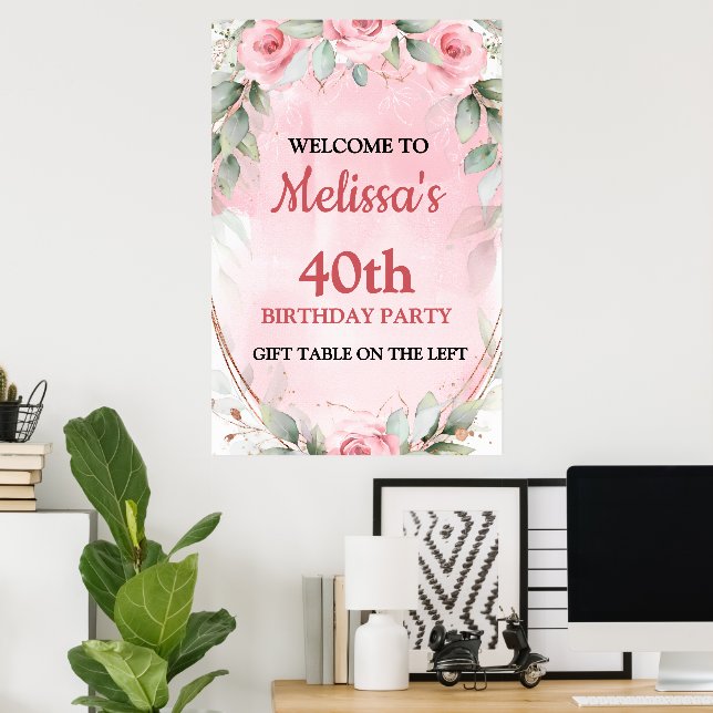 Pretty Pink Roses Birthday Poster (Hemmakontoret)