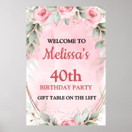Pretty Pink Roses Birthday Poster