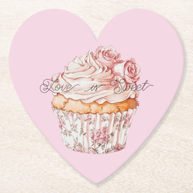 Pretty Pink Roses Floral Cupcake Bridal Shower Underlägg Papper (Framsida)