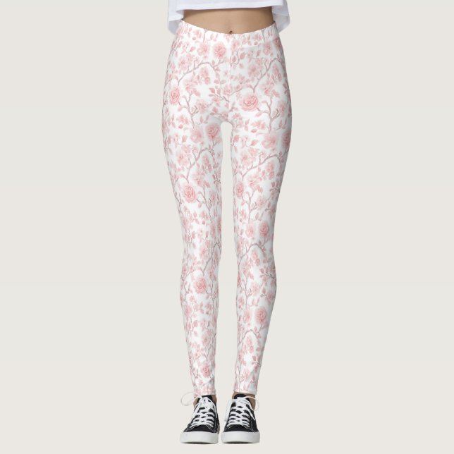 Pretty Pink Roses Floral Leggings (Framsida)
