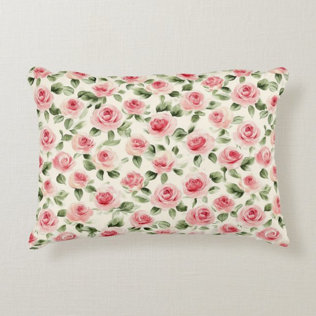 Pretty Pink Roses Floral  Prydnadskudde (Framsidan)