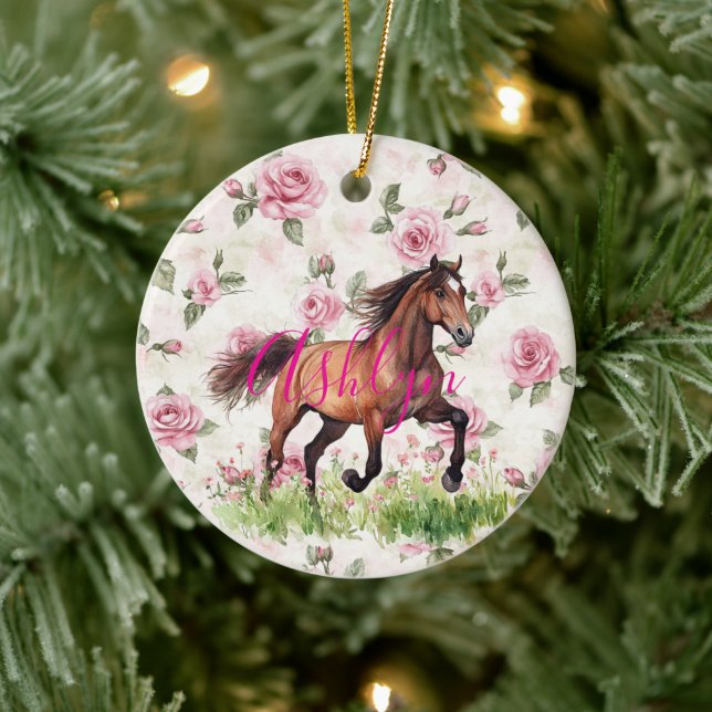 Pretty Pink Roses Horse Christmas Julgransprydnad Keramik (Träd)