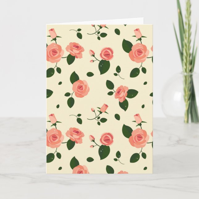 Pretty Pink Roses Pastel Pink Pattern Kort (Framsida)