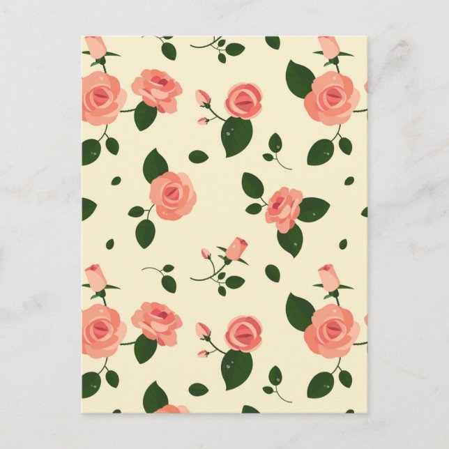 Pretty Pink Roses Pastel Pink Pattern Vykort (Framsida)