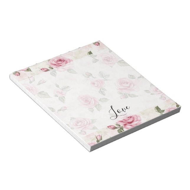 Pretty Pink Roses Romantic Love Anteckningsblock (Vinklad)