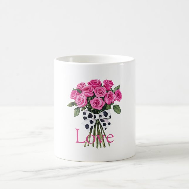 Pretty Pink Roses Western Cow Print Bow Kaffemugg (Center)