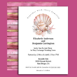 Pretty Pink Seashell and Pearls Wedding Inbjudningar