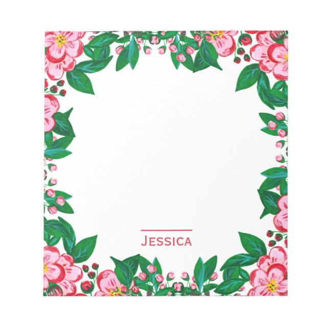 Pretty Pink Vintage Floral Frame Personalised Anteckningsblock (Framsida)