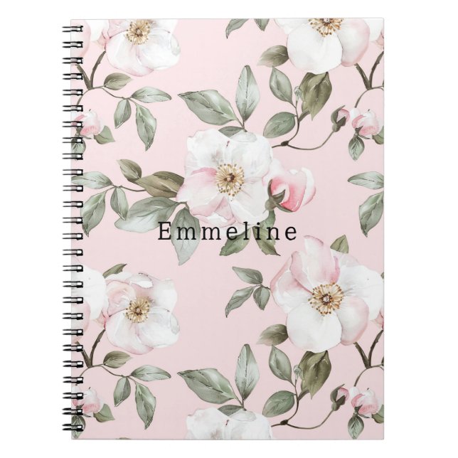 Pretty Pink White Flowers   Anteckningsbok (Framsidan)