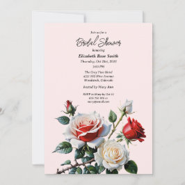Pretty pink white red roses bridal shower inbjudningar