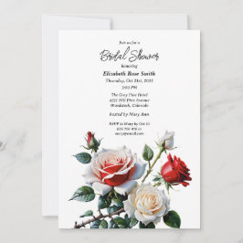 Pretty pink white red roses bridal shower inbjudningar