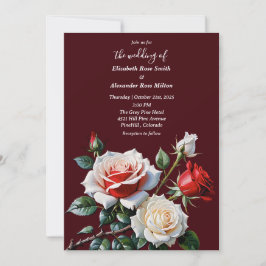 Pretty pink white red roses dark floral wedding inbjudningar