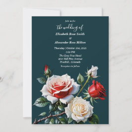Pretty pink white red roses dark floral wedding inbjudningar