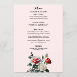 Pretty pink white red roses floral wedding meny