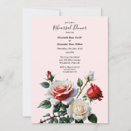 Pretty pink white red roses Rehearsal dinner Inbjudningar
