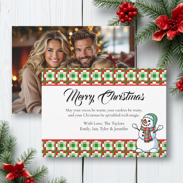 Pretty Plaid Snowman Photo Template Christmas Julkort (Skapare uppladdad)