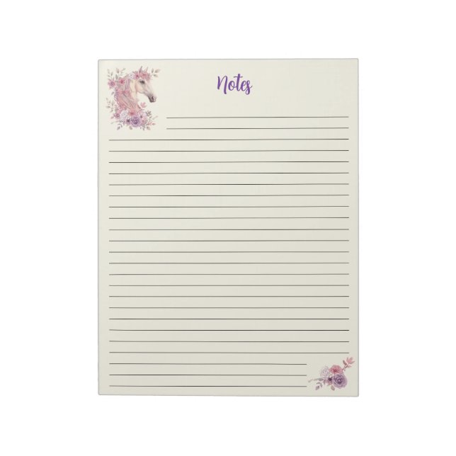 Pretty Ponies and Petals Horse Notepad  Anteckningsblock (Roterad)