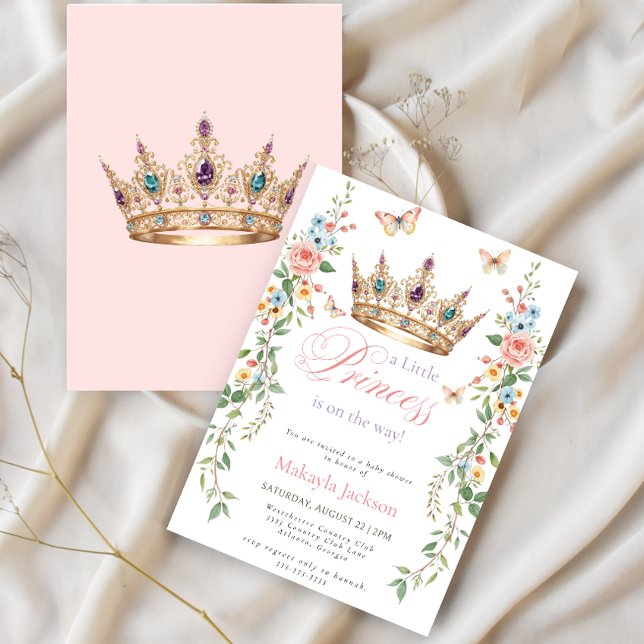 Pretty Princess Gold Crown Pink Floral Baby Shower Inbjudningar (Skapare uppladdad)