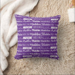 Pretty Purple Customizable Name Collage Kudde<br><div class="desc">A pretty purple personalized throw pillow gift decorated in nine different fonts spelling your name in white. Cute customizable present with fun typography.</div>