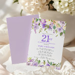 Pretty Purple Floral 21st Birthday Party Inbjudningar<br><div class="desc">Honor a special woman with this elegant and feminine 21st Birthday party invitation. 21st is written in large purple text. Birthday celebration follows. The honored guest's name is also in purple capital letters. The birthday celebration details are surrounded top and bottom purple floral borders. The floral elements are nestled in...</div>