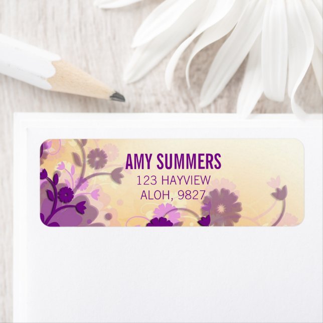 Pretty purple floral brown returadress etikett (Insitu)