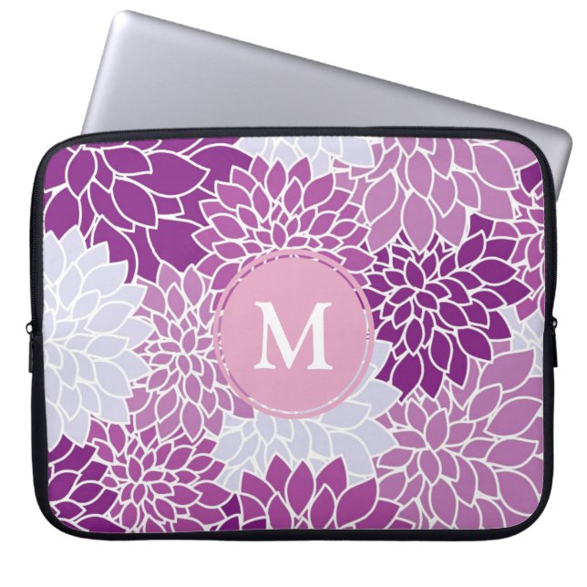 Pretty Purple Floral Pattern Monogram Laptop Fodral (Framsidan)