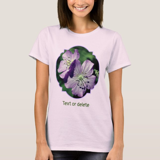 Pretty Purple Geranium Flower Pair Personalized T Shirt (Framsida)